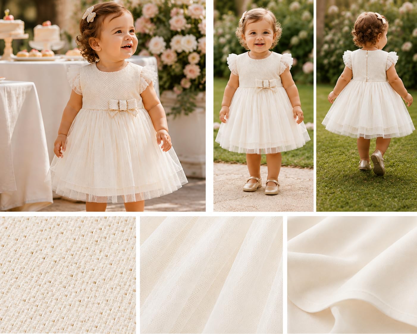 Mayoral Abito Battesimo Bimba – Vestito Cerimonia Neonata Avorio con Tulle e Fiocco – Elegante per Battesimo, Feste e Occasioni Speciali, 1906 (IT, età, 24 Mesi, Panna)