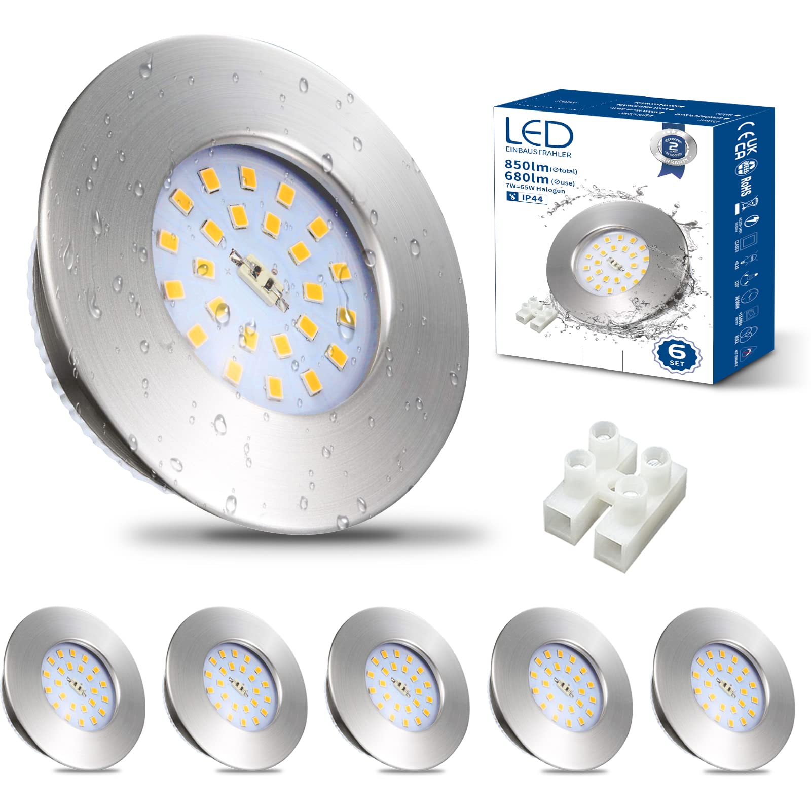 HiBay 6x Downlight LED Techo Empotrable 7W Extraplano Redondo Blanco Neutro IP44 Corte 60-68mm AC 220-240V Foco Empotrable LED Techo Ojo de Buey