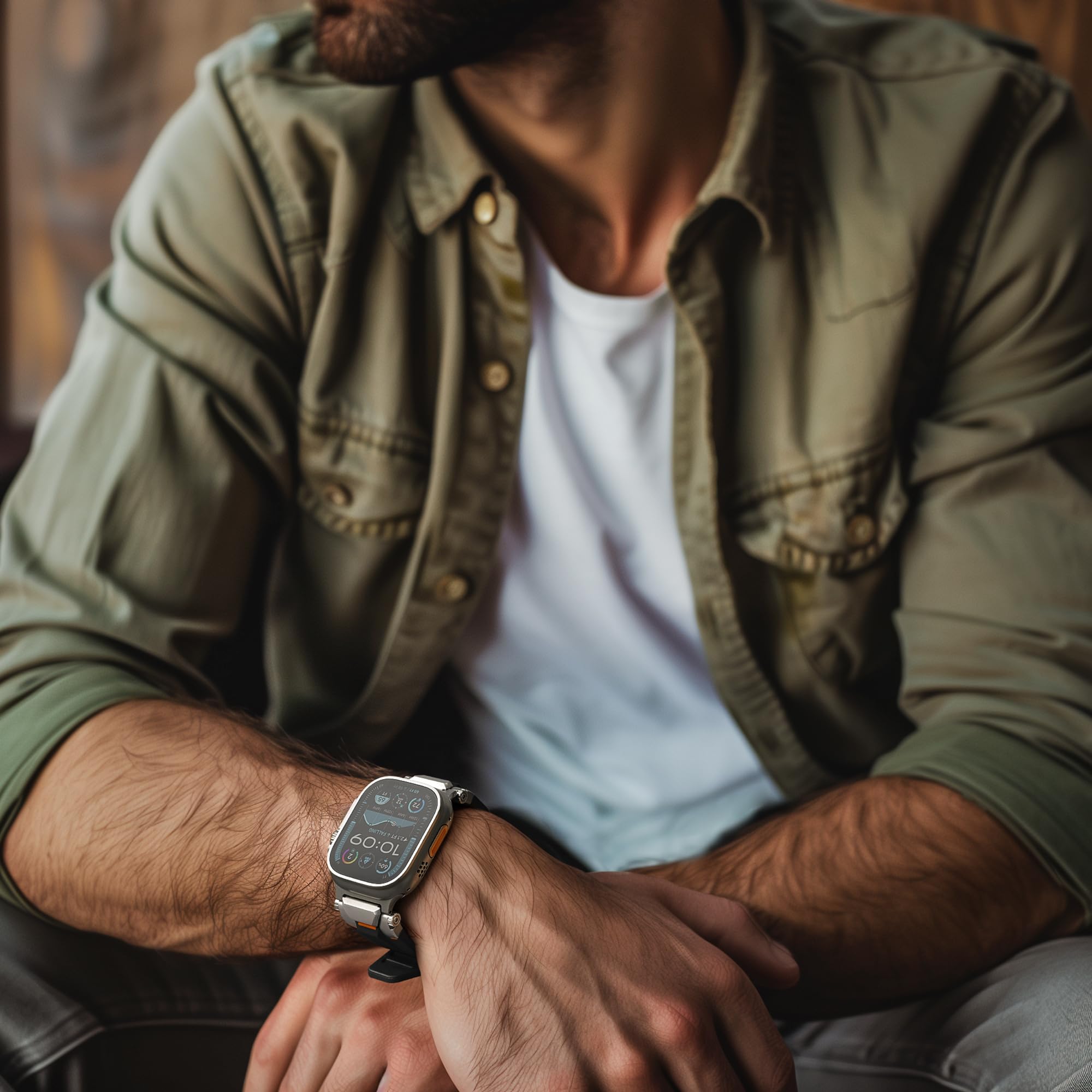 ULTIMAL Armband kompatibel mit Apple Watch Ultra 3/2/1 (49mm), Series 11/10/9/8/7/6/5/4 SE (46mm/45mm/44mm), Taktisches Herren-Armband, Robustes TPU Sportarmband, Wasserdicht, 155-225m Schwarz+Silber