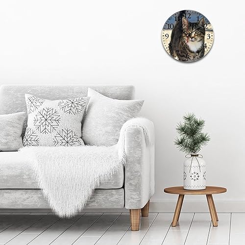 Miniatura 3 de Reloj de pared de madera de gato Tabby de 13 pulgadas, reloj colgante de gato para mascotas, silencioso, sin tictac, decorativo, lindo, reloj de
