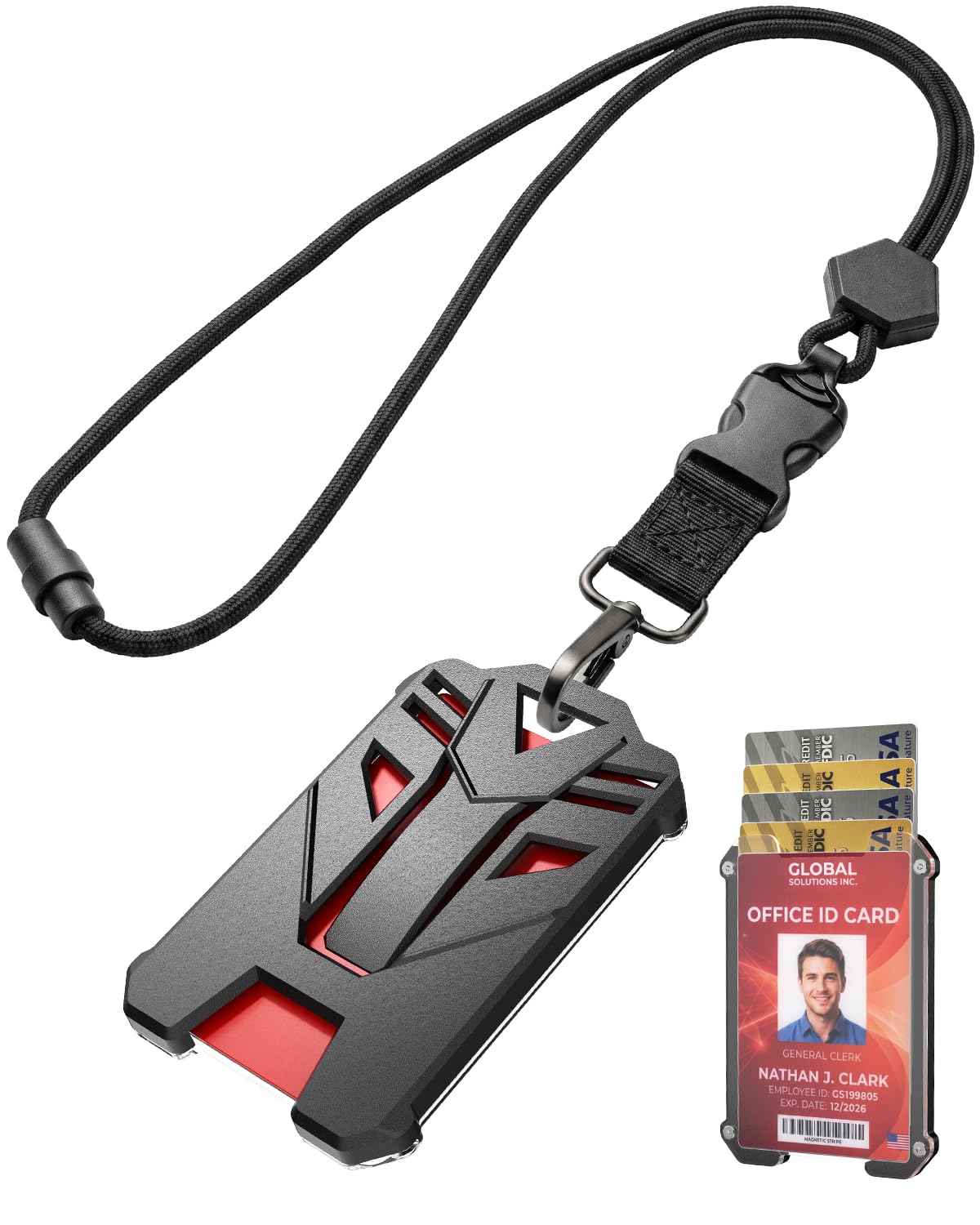 ID Badge Holder with Breakaway Lanyard, 5 Cards, 22 in Round Cord Lanyard