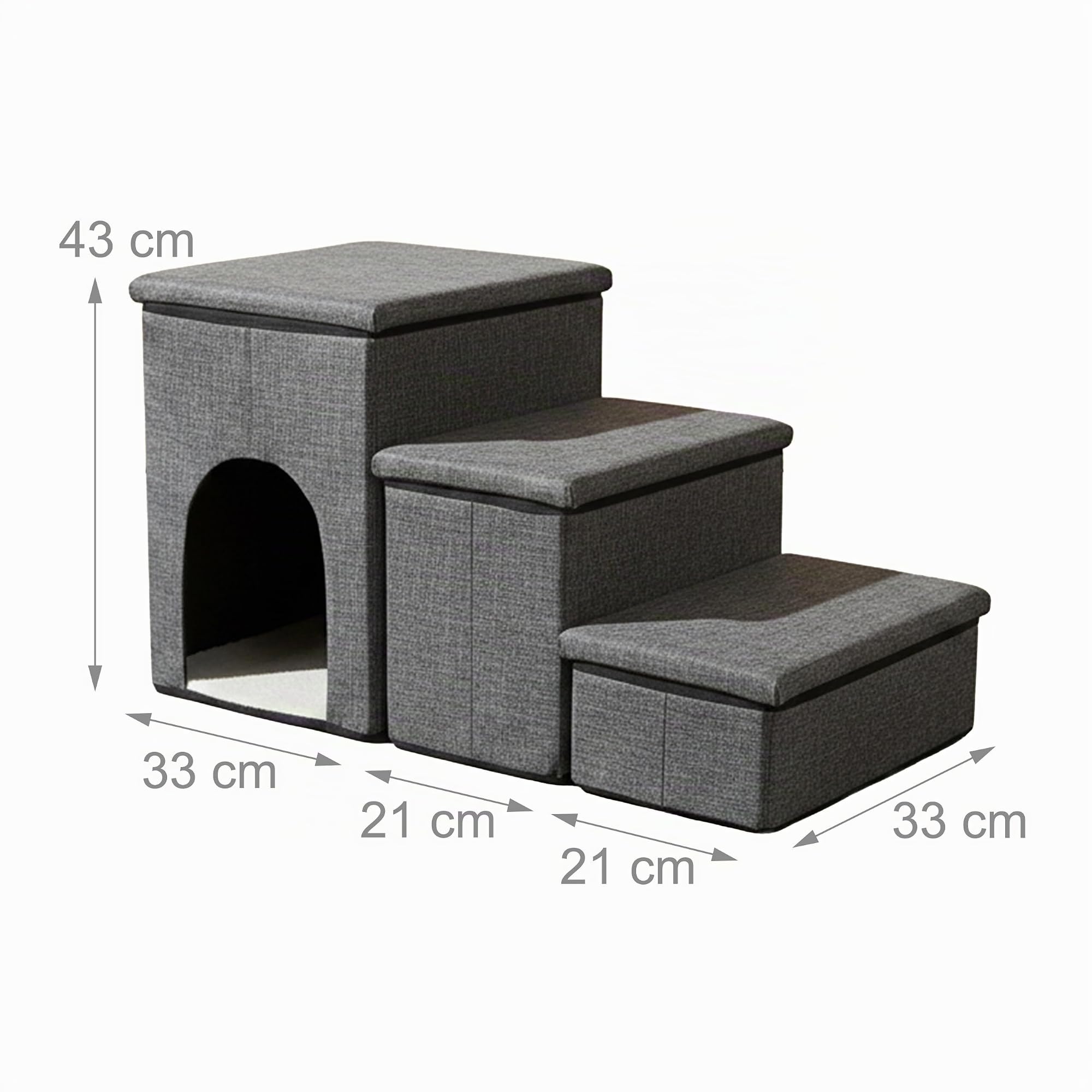 Relaxdays Scaletta per Cani 3 gradini, Cuccia con vano, Pieghevole, Letto/Divano, Grigio Scuro 43x75x33 cm