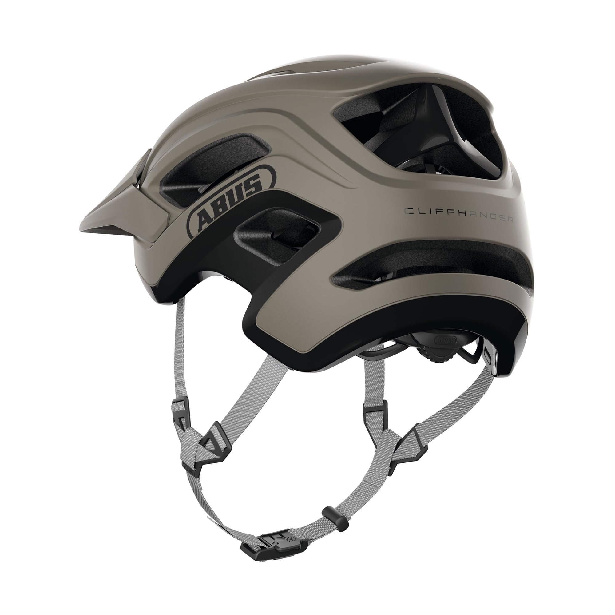 ABUS Cliffhanger Casco MTB, Dust Grey, Talla M | Casco MTB para singletrail y enduro, cierre magnético, visera ajustable, almohadillas lavables