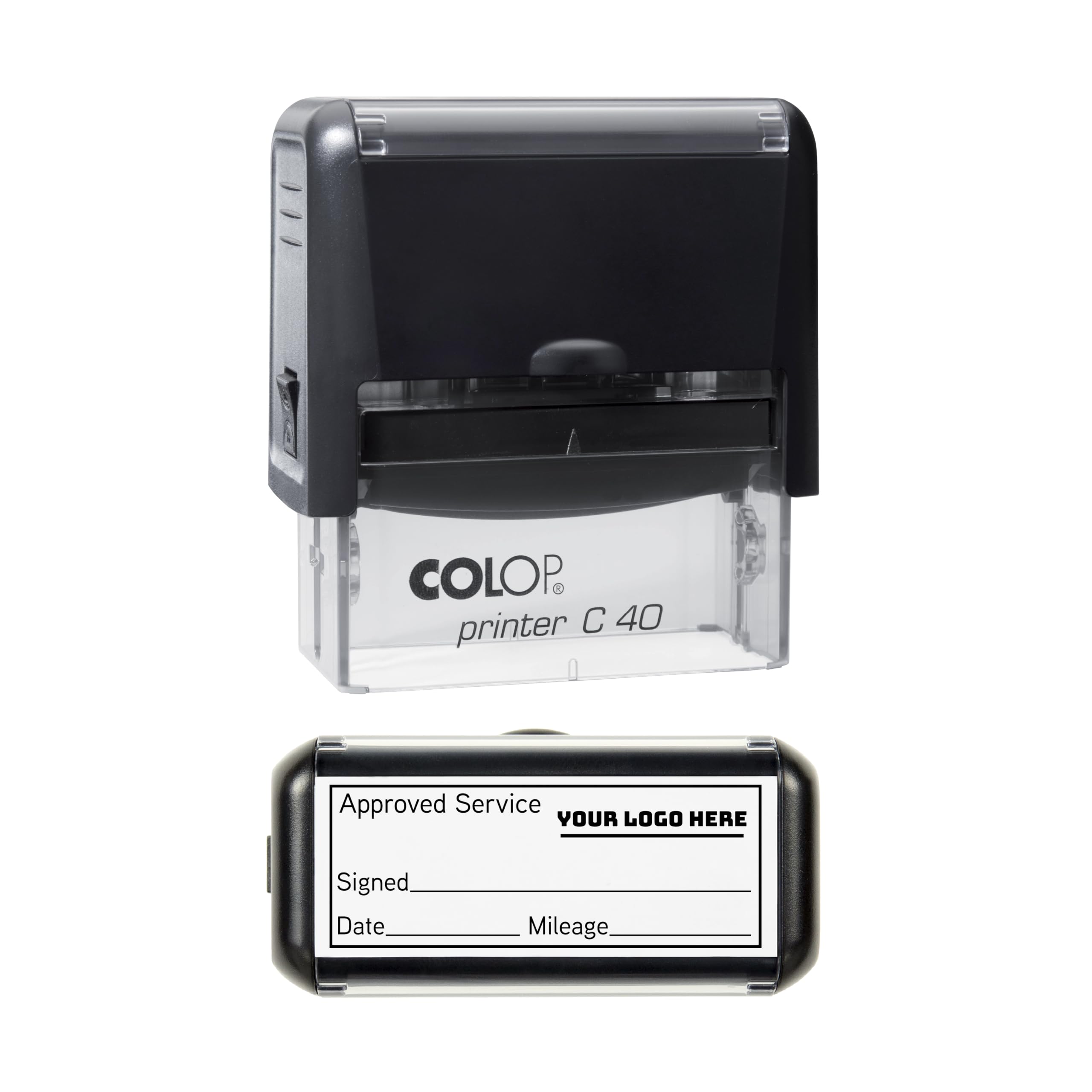 Obsesso Black Custom Car Service Stamp – Upload Your Logo – Perfect For Garages, Maintenance Records, And Service Books (58Mm X 22Mm)