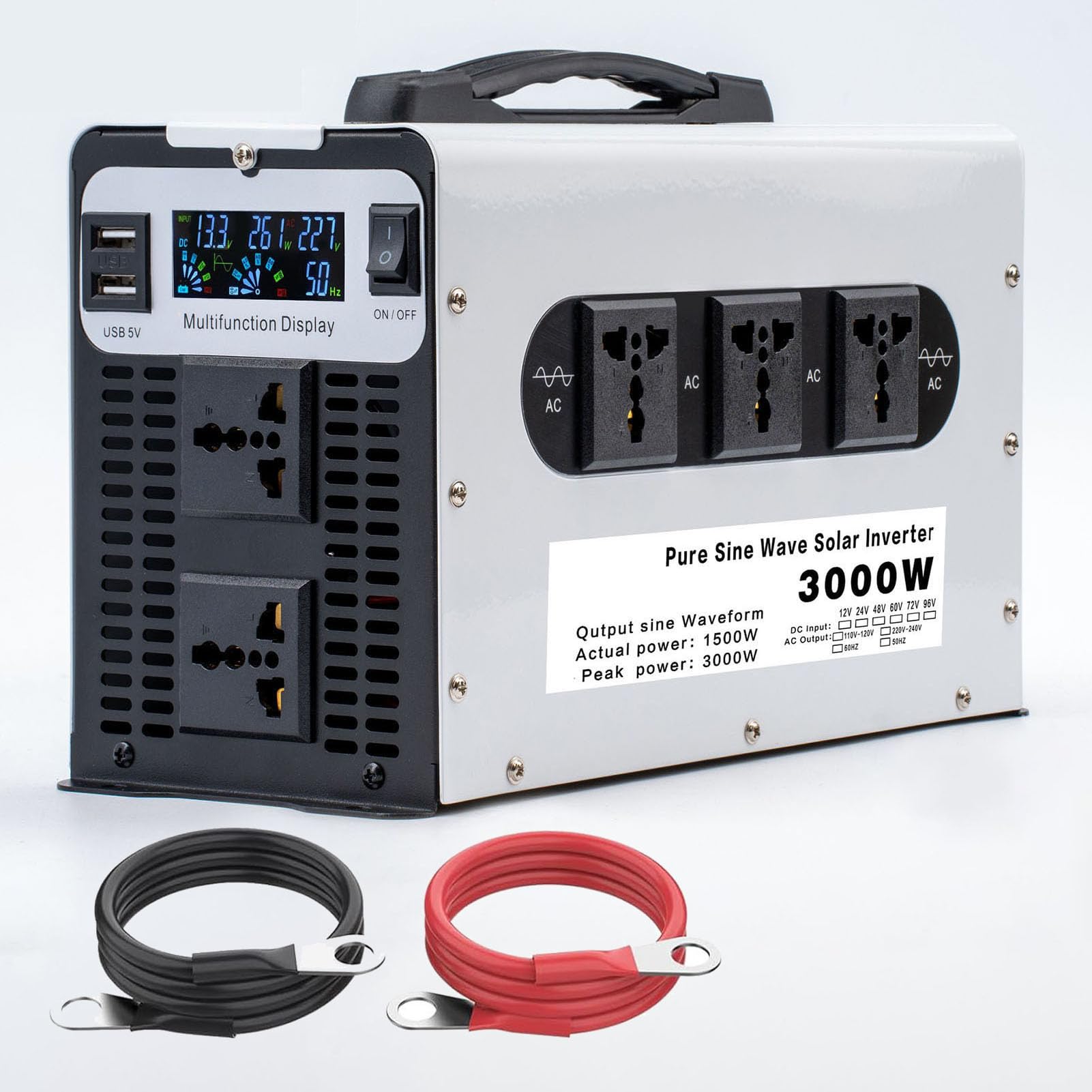 Przetwornica Napięcia O Mocy 1500 W Z Czystą Falą Sinusoidalną 12/24 V/48 V/60 V/72 V Dc Na 110 V/220 V Ac Dla Domu/kampera/ciężarówki Off-grid Inwerter Energii Słonecznej Z Usb, 5 Gnia(Size:72V-110V)