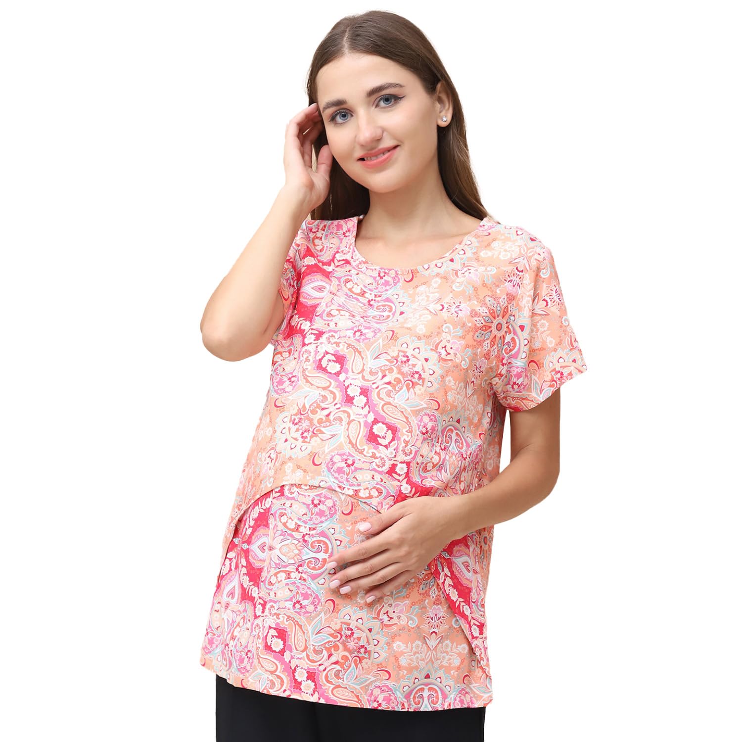 Abstract Print Rayon Maternity Wrap Top/Full Sleeves/Feeding/Nursing/Zipper/Pre and Post Pregnancy Top-image-22