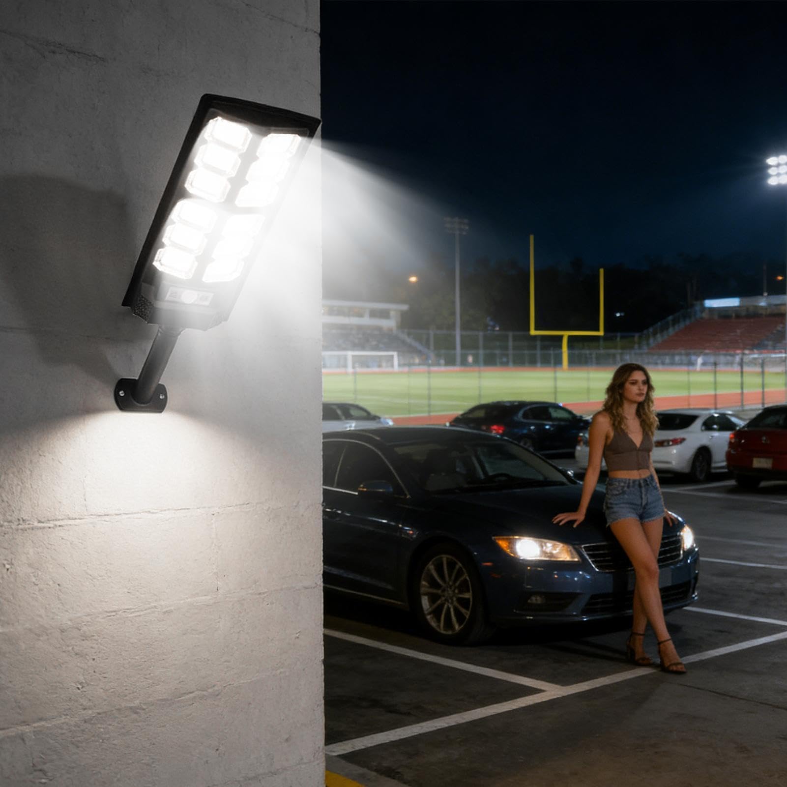 Genérico Luces Solares para Exterior Iluminación LED Solar Impermeable | 4 focos para aparcamiento para exteriores: garaje, patio, entrada de vehículos, jardín, granja, sendero, y playa