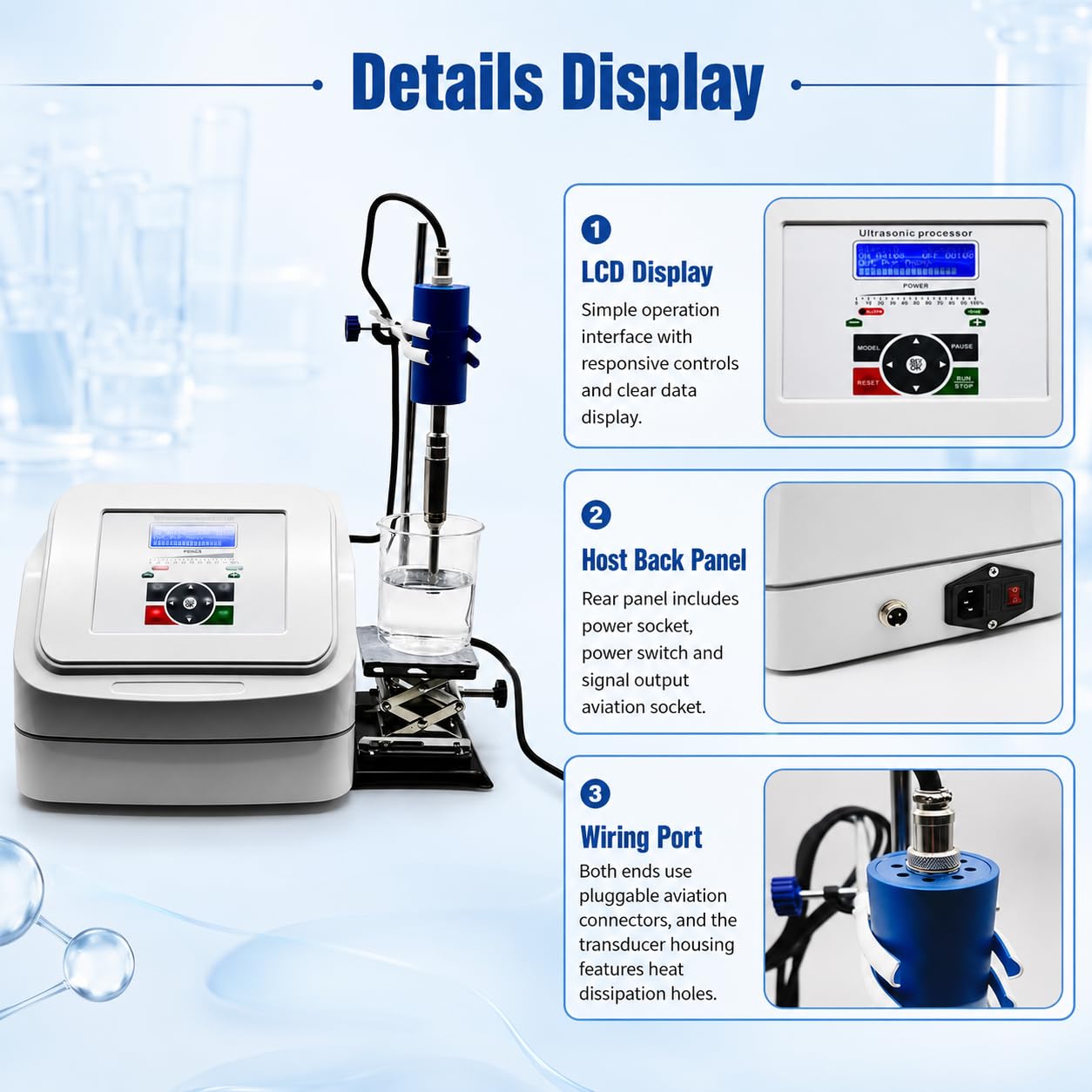 Sonicador ultrasónico homogeneizador de laboratorio de 800 W, emulsionante dispersor de 20 kHz con sonda de titanio de 6 mm para preparación de muestras