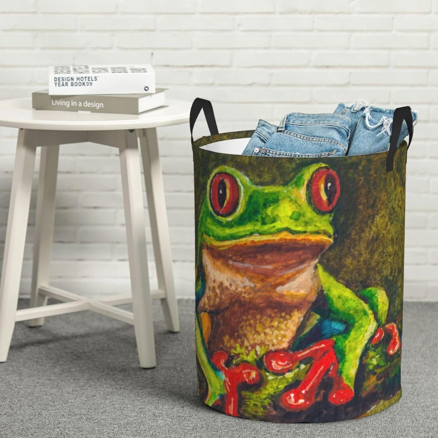 Laundry Basket,Watercolor Red Eyed Tree Frog in Tropical Nature Bathroom Organizer Basket Waterproof Foldable Cloth Hamper with Lining for Home Storage