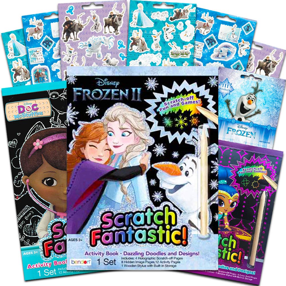 Disney Scratch Art for Girls Kids Toddlers -- 3 Scratch Books for Kids Featuring Frozen, Shimmer and Shine and Doc McStuffins with Frozen Stickers (Reveal Books for Kids)