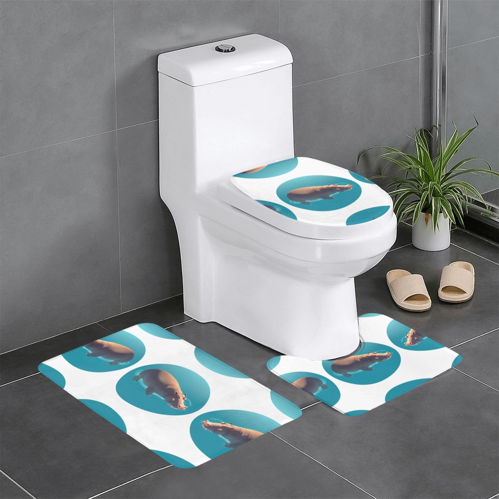 Tapis de salle de bain lot de 3 hippopotame 61x40cm tapis de douche antidérapant et lavable