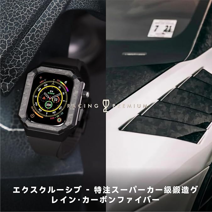 RACINGPREMIUM Exclusive X series custom AppleWatch 44/45mm fluororubber wristband+stainless steel titanium alloy case, suitable for iWatch S4/SE/S5/S6/S7/S8/S9