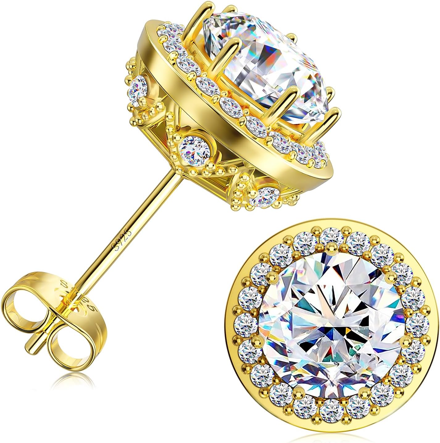 HELLOICE Moissanite Halo Stud Earrings for Women Men 925 Sterling Silver Round Cut D Color VVS1 Studs Earrings Jewelry Gift for Her Him