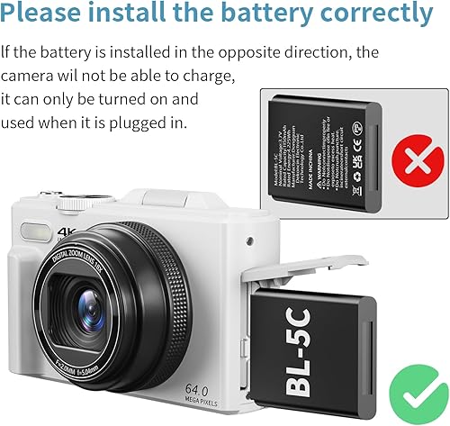 Vista 5 de Cámara Digital 4K para Fotografía, Cámara de Vlogging de 64MP para YouTube con Pantalla Abatible de 3" 180°, Cámara Point and Shoot con Zoom Digital