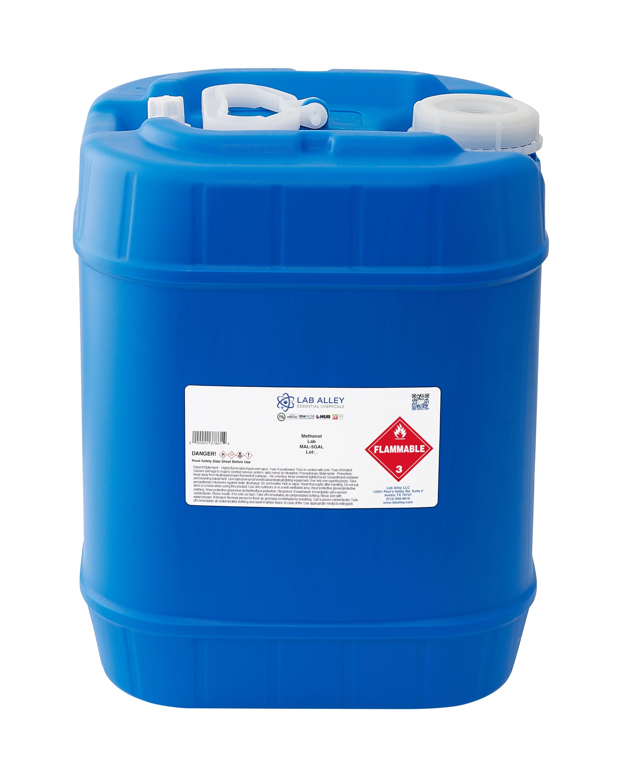 Lab Alley Methanol 99.85% Lab Grade Solvent, Polar Solvent for Laboratory, Industrial & Research Use, 5 Gallons