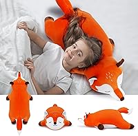 Vista 5 de Peluche de zorro gigante de 30 pulgadas, almohada de felpa de zorro, peluche de zorro naranja, juguete de peluche grande de zorro dormido, bonita