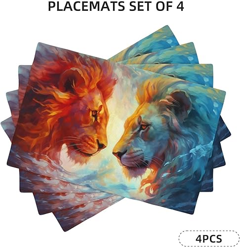 Miniatura 2 de IYOVI Fire and Ice - Juego de 4 manteles individuales con estampado de leones, de doble cara, resistentes al calor, manteles individuales lavables