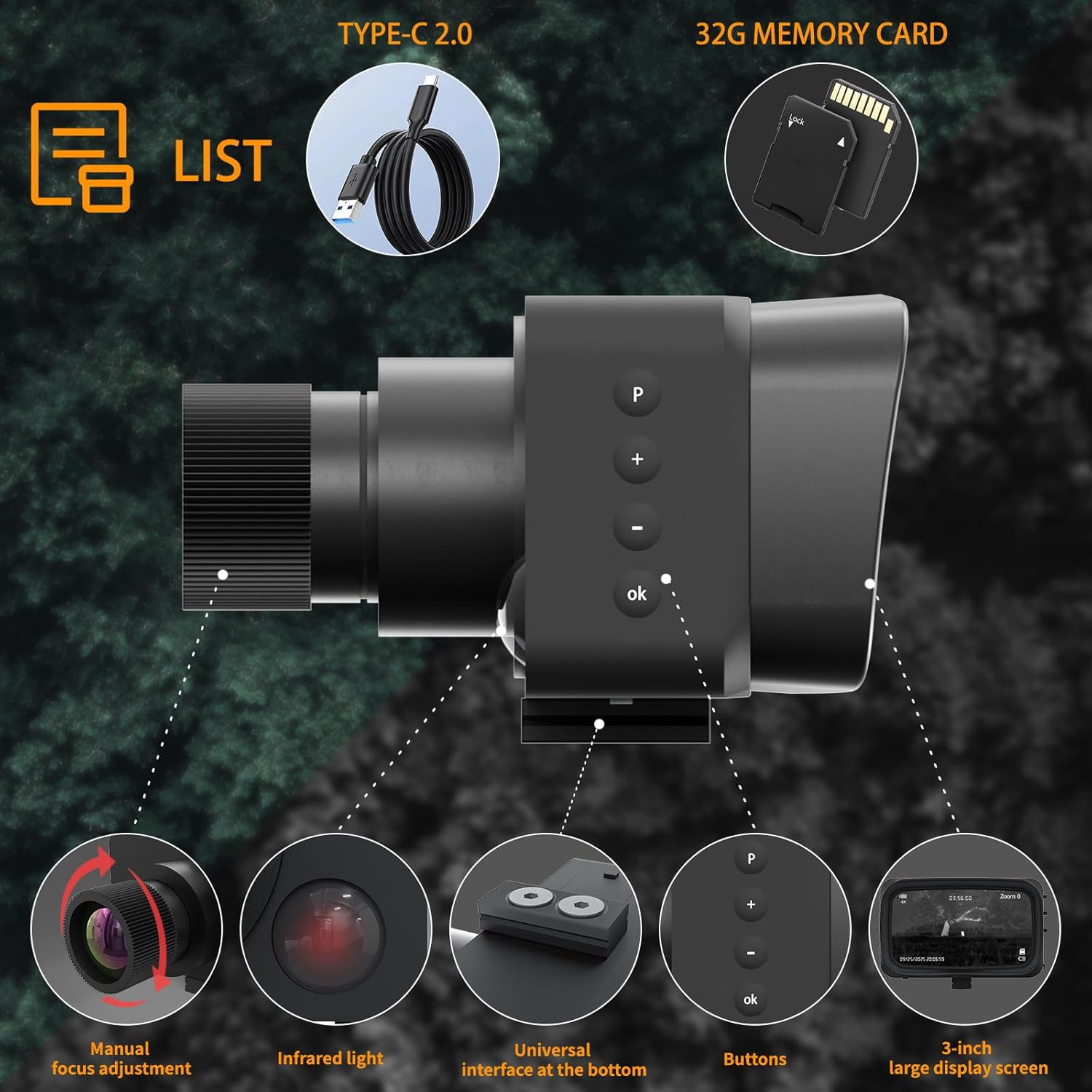 4K HD Digital Night Vision Scope | 3-Inch Display | 2624FT IR Detection Range | for Day & Night Hunting, Wildlife Observation, Camping and Security