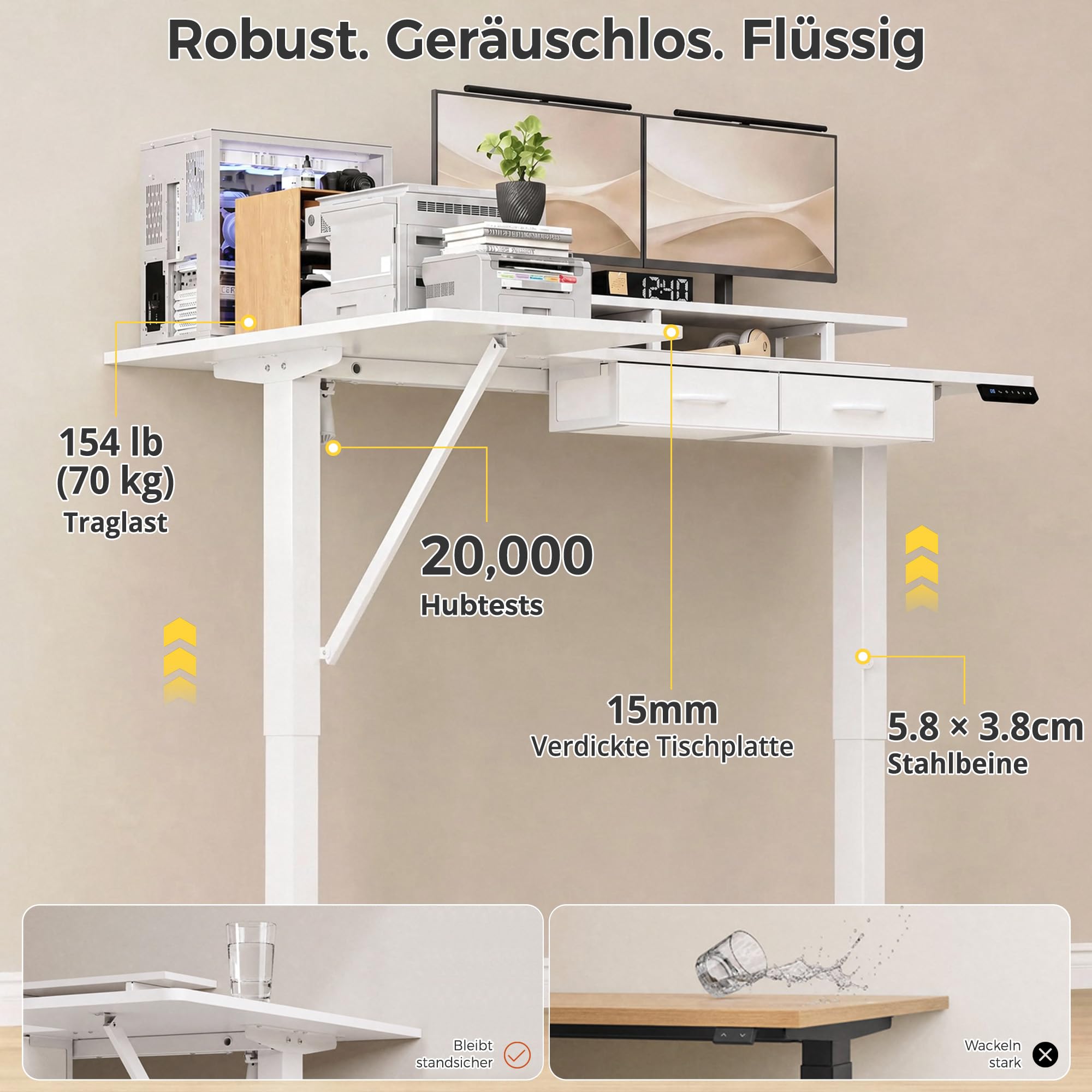 IRONCK Höhenverstellbarer Schreibtisch L Form, Elektrischer Eckschreibtisch