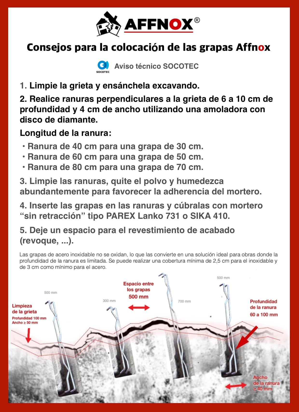 Pack Hercule Affnox : Agrafes en Acier Haute Résistance pour Fissures Murales | 20 Pièces, 6x30cm/8x50cm/6x70cm | Fissure mur, maçonnerie, tous type de murs