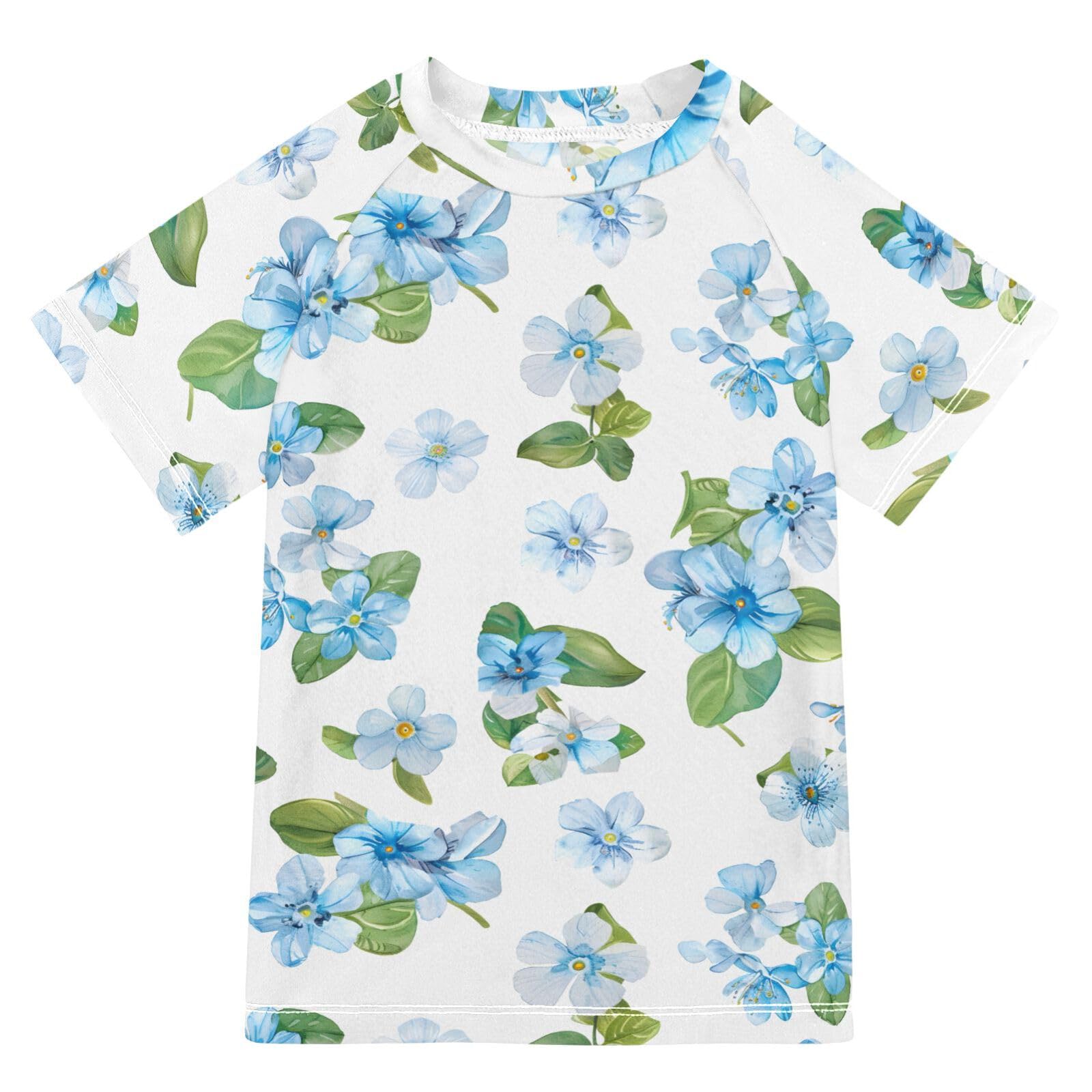 ALAZA Boys Swim Shirts Toddler Rash Guard Short Sleeve Rashguard Forget-me-not Flowers UPF 50+ 11-12T