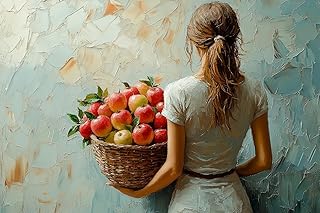 KY-lunk Paint by Number for Adults, Woman Carrying Basket of Fresh Apples, Adult Crafts Paint by Numbers, DIY Handmade Gifts 16x20 inch
