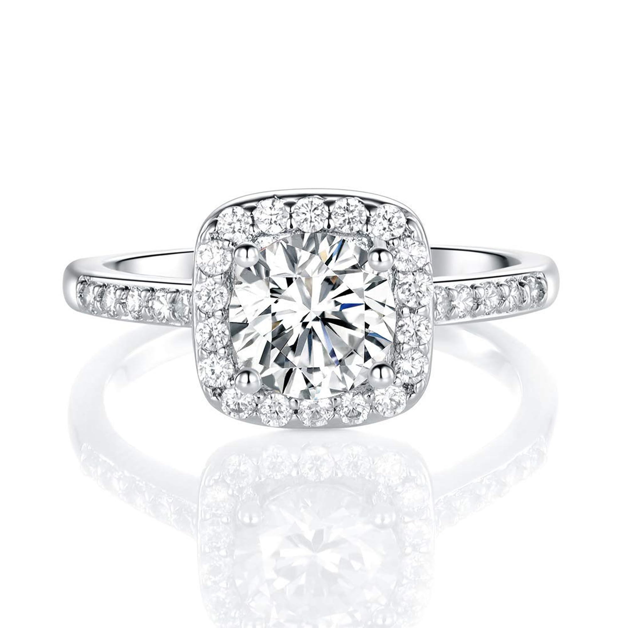 MDFUN 18K White Gold Plated Cubic Zirconia Promise Halo Engagement Promise Eternity Ring for Women