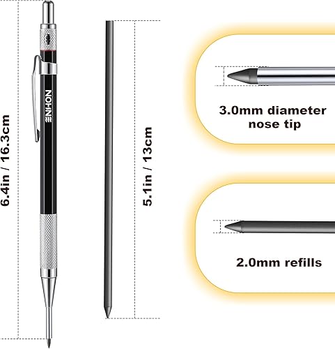 Miniatura 2 de Enhon Juego de lápices de carpintero mecánico de 0.079 pulgadas con 12 recambios de marcadores y sacapuntas, herramienta de marcado de carpintería
