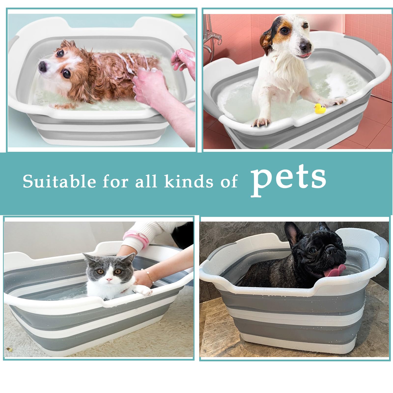 Faltbare Haustier-Badewanne mit Abflussloch,Tragbare Hundebadewanne,Faltbare Hundebadewanne,Fragbare Badewanne für Kleine Hunde, Katzen,für den Innen- und Außenbereich geeignet (Größe: 60cm x 40cm)