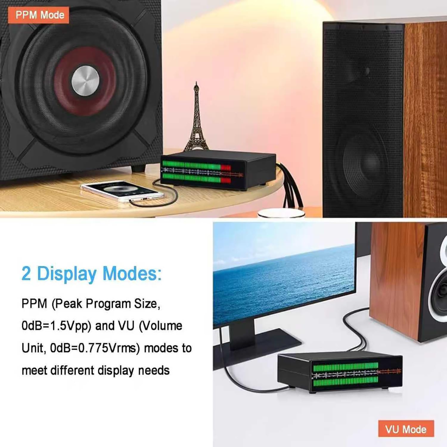 Analizador De Espectro Musical LED, Analizador De Espectro Musical Dinámico, Indicador De Sonido Estéreo, Con Mando a Distancia, 8 Efectos De Visualización, Modo De Visualización PPM/VU, Para Amantes