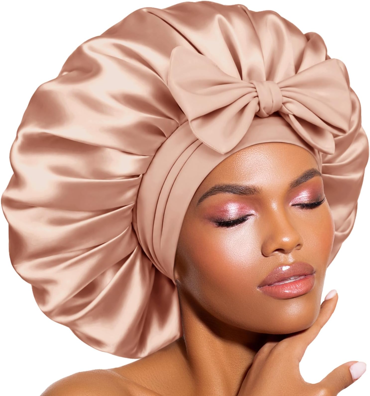 BONNET QUEEN Silk Bonnet for Sleeping Women, Double layer Satin Hair Bonnet for Curly Hair, Satin Hair Cap for Sleeping