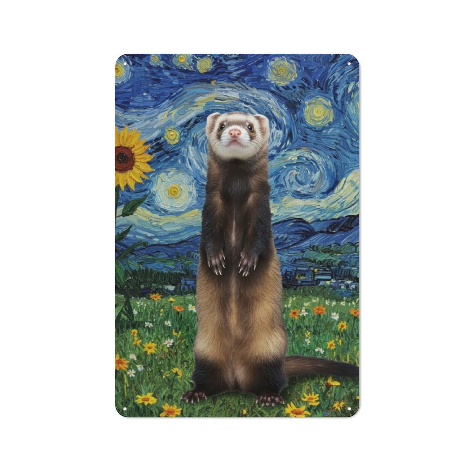 Junmoney Ferret In Starry Night Landscape Rustic Tin Sign 30X20cm For Man Cave Or Games Room, Housewarming Present For People Styling Man Cave And Games Room