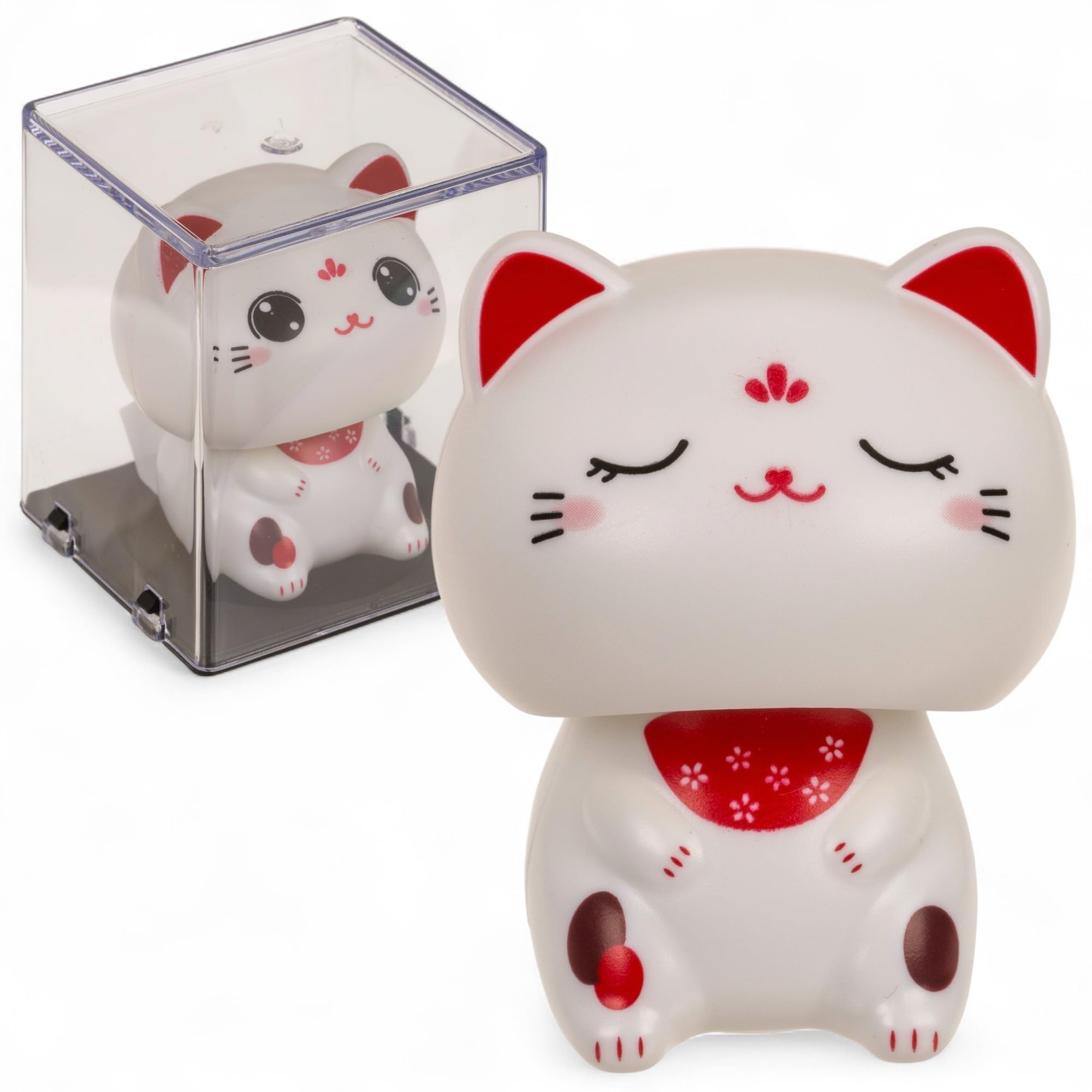 MIJOMA Solar Powered Bobble Figure - Moving Figure with Solar Panel, Plastic, 10 cm High, No Batteries Required, for Window Sills, Cars & Sunny Places (Cat Kawaii)