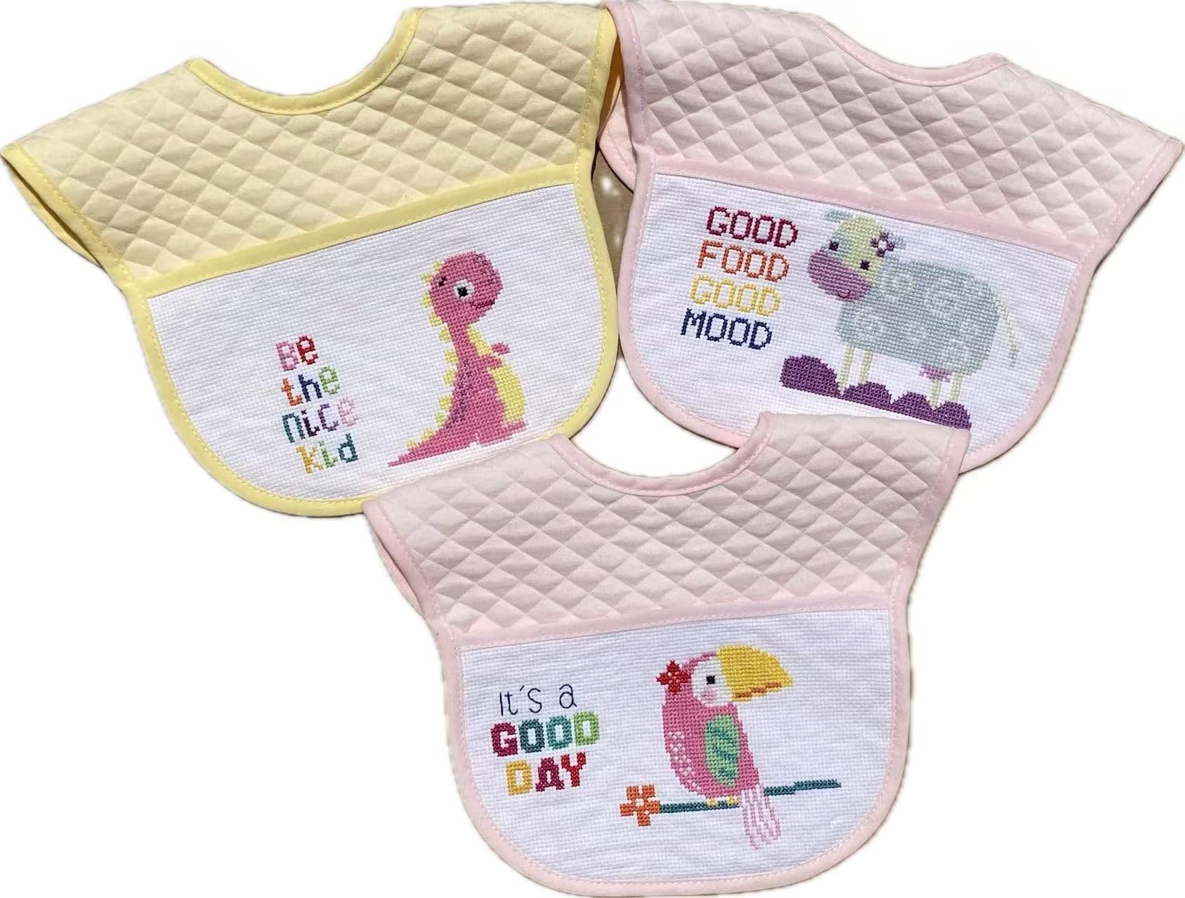 Max Stitch Yellow Pink 3Pcs Pink And 3Pcs Yellow Cotton Blank 14Ct Aida Fabric Bib Cross Stitch Kit, Blank Diy Bib Cross Stitch Kits
