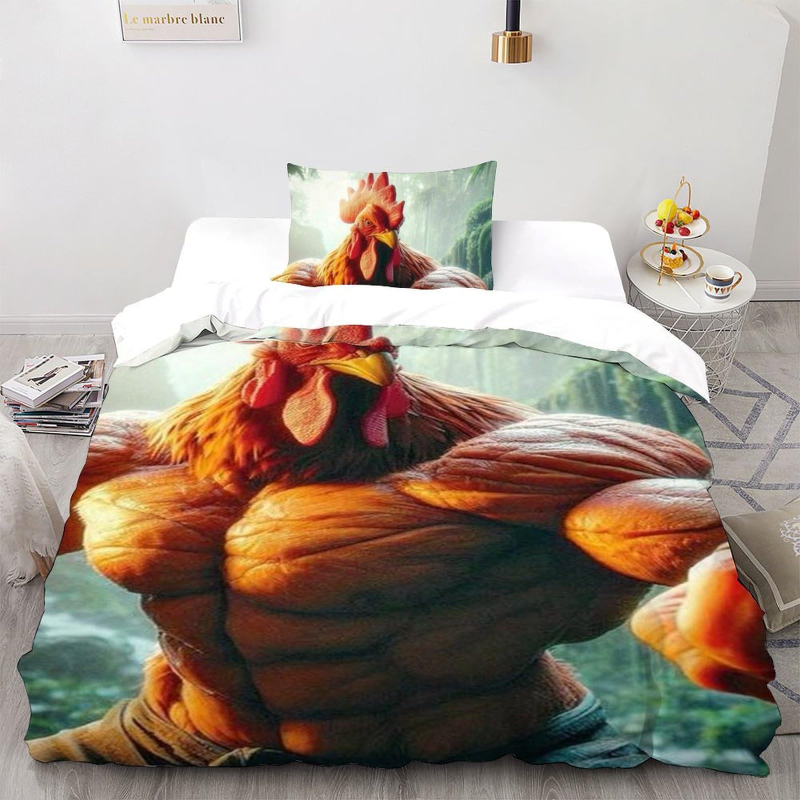 Housse de couette fille motif poulet 135x200 idée cadeau anniversaire animaux