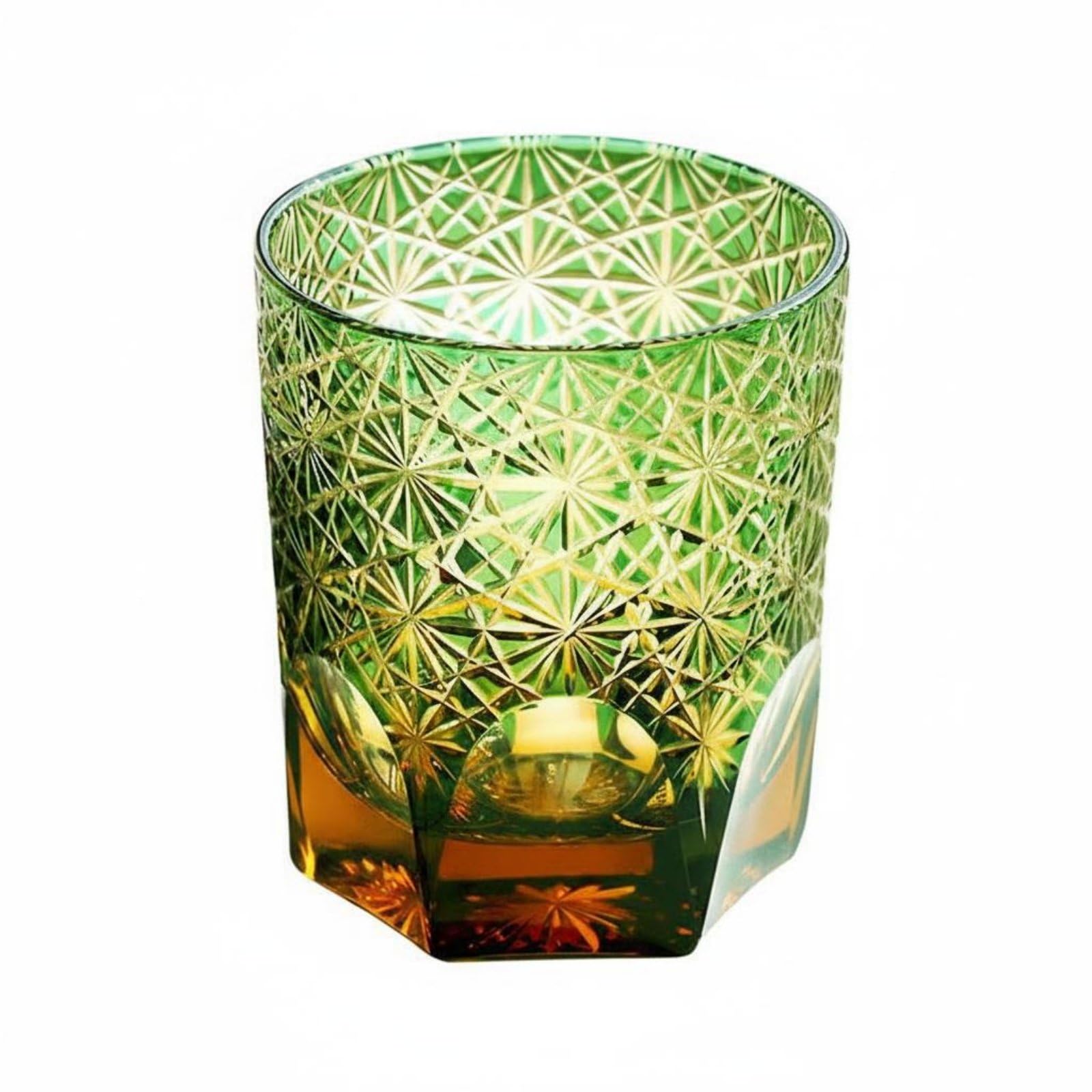 Bicchiere da Bevande Bicchiere da Whisky Bicchiere Tumbler Bicchiere da Cocktail in Vetro Cristallo con Dettagli Incisi a Mano E Colori Sfumati, Ambra Verde Margherita
