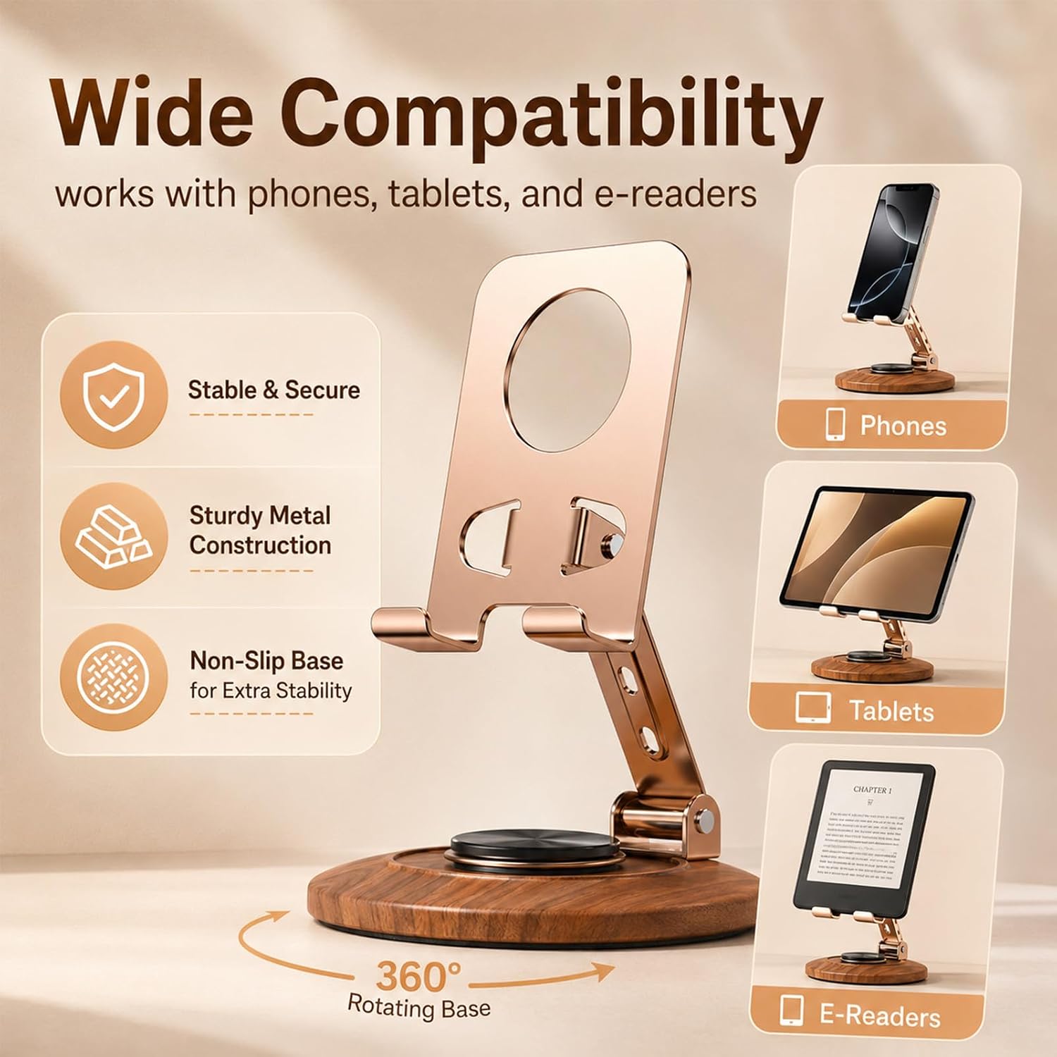 Adjustable Phone Stand Foldable Wood Grain image 4