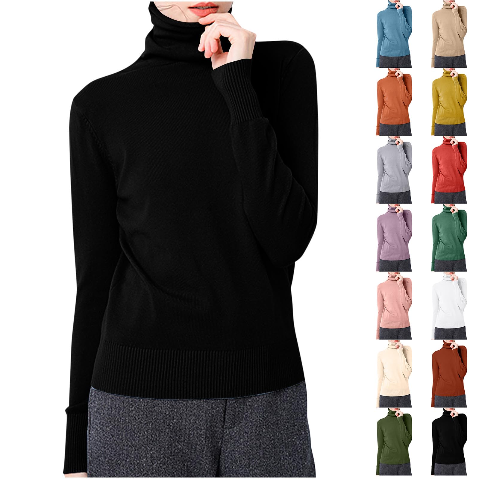 Turtleneck Sweater Women Classic-Fit Lightweight Long Sleeve Ribbed Knit Tops Basic Slim Mock Layer Pullover Sweaters