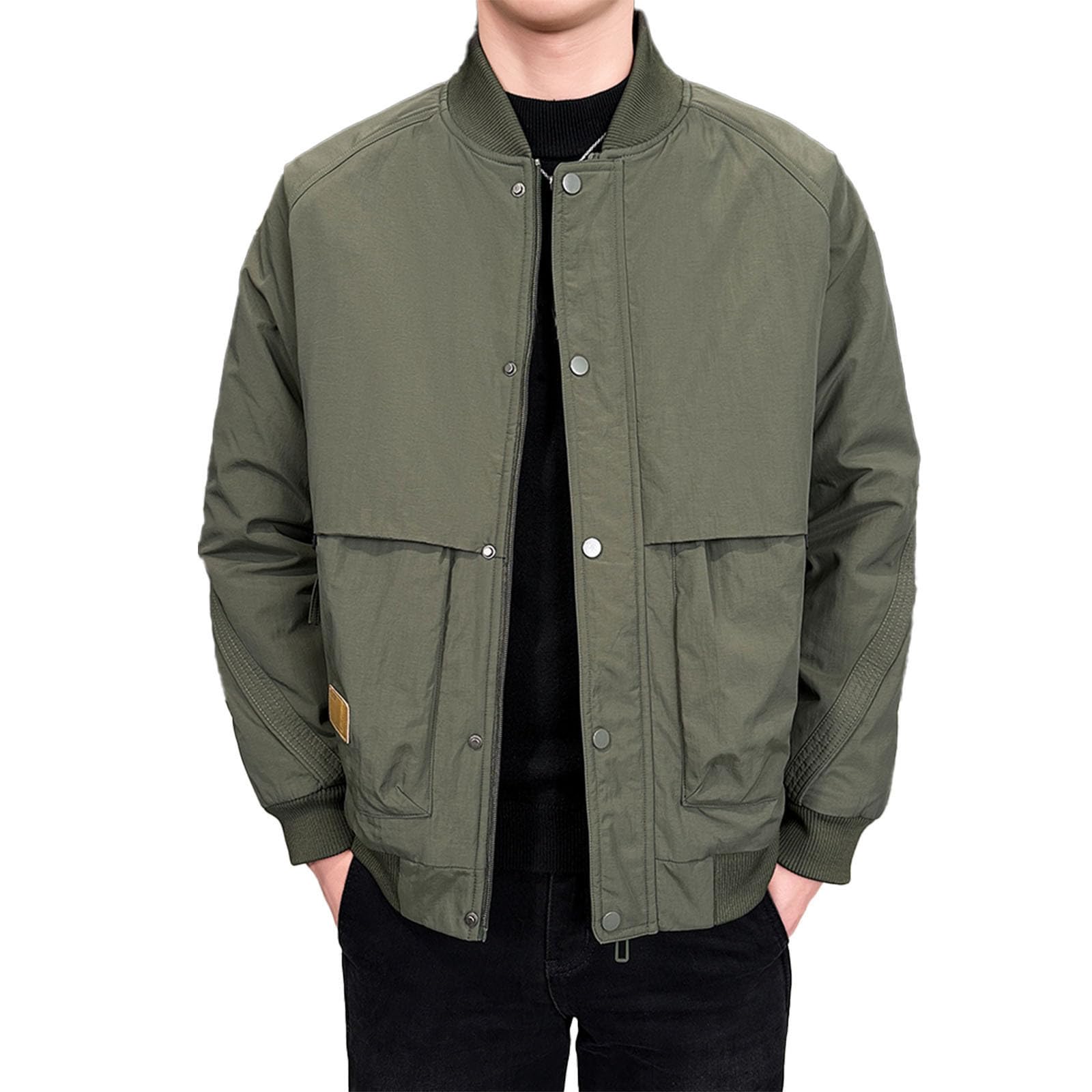 Chaquetas de plumón acolchadas para hombre, chaqueta de invierno con cuello alto, holgada, con cremallera completa, con botones, para exteriores, casual, para deportes, ropa de calle, versátil