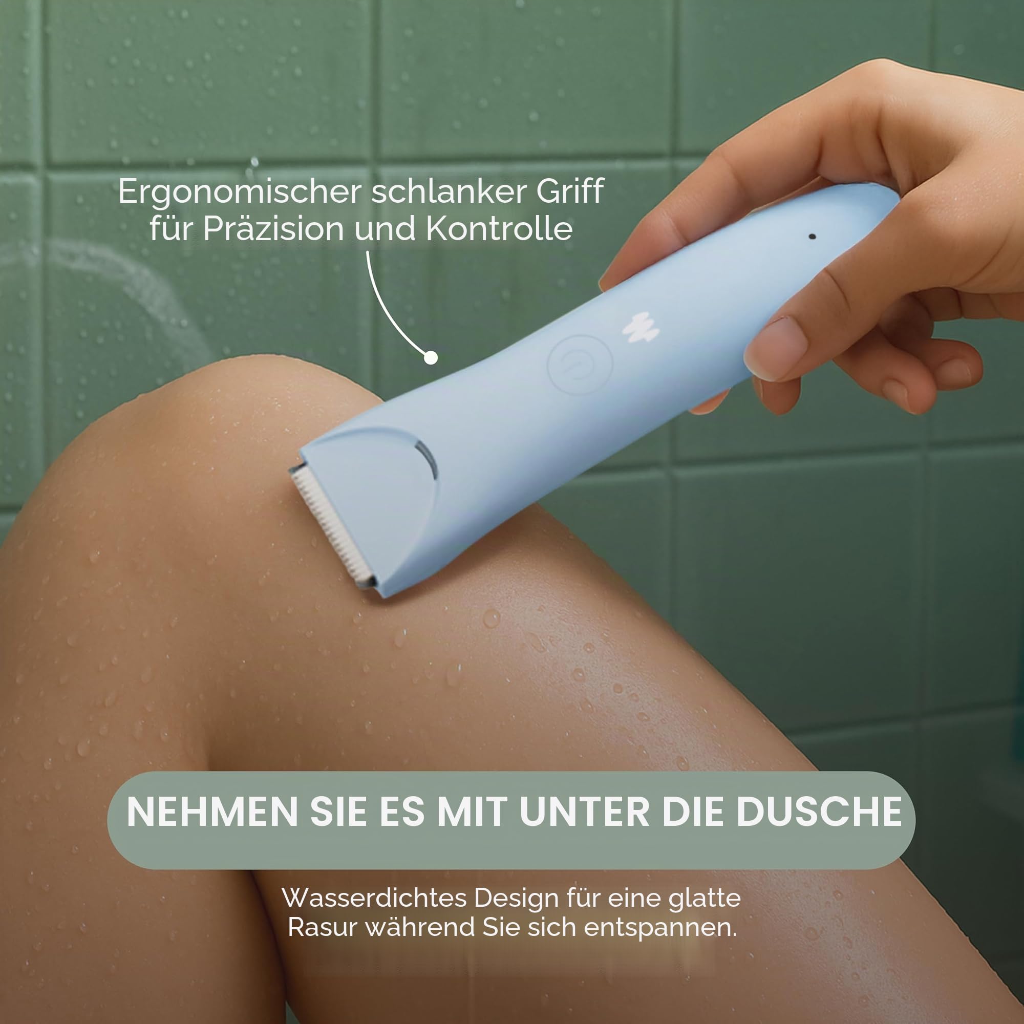 MERIDIAN Schlanker Trimmer, Scham- & Körperhaarschneider, Bikini-Haarentfernung, keine Kerben, Rasierverbrennung, keine Eingewachsenen, Ergonimisches Design, Wet/Dry Tech, LED-Strahler, Salbei