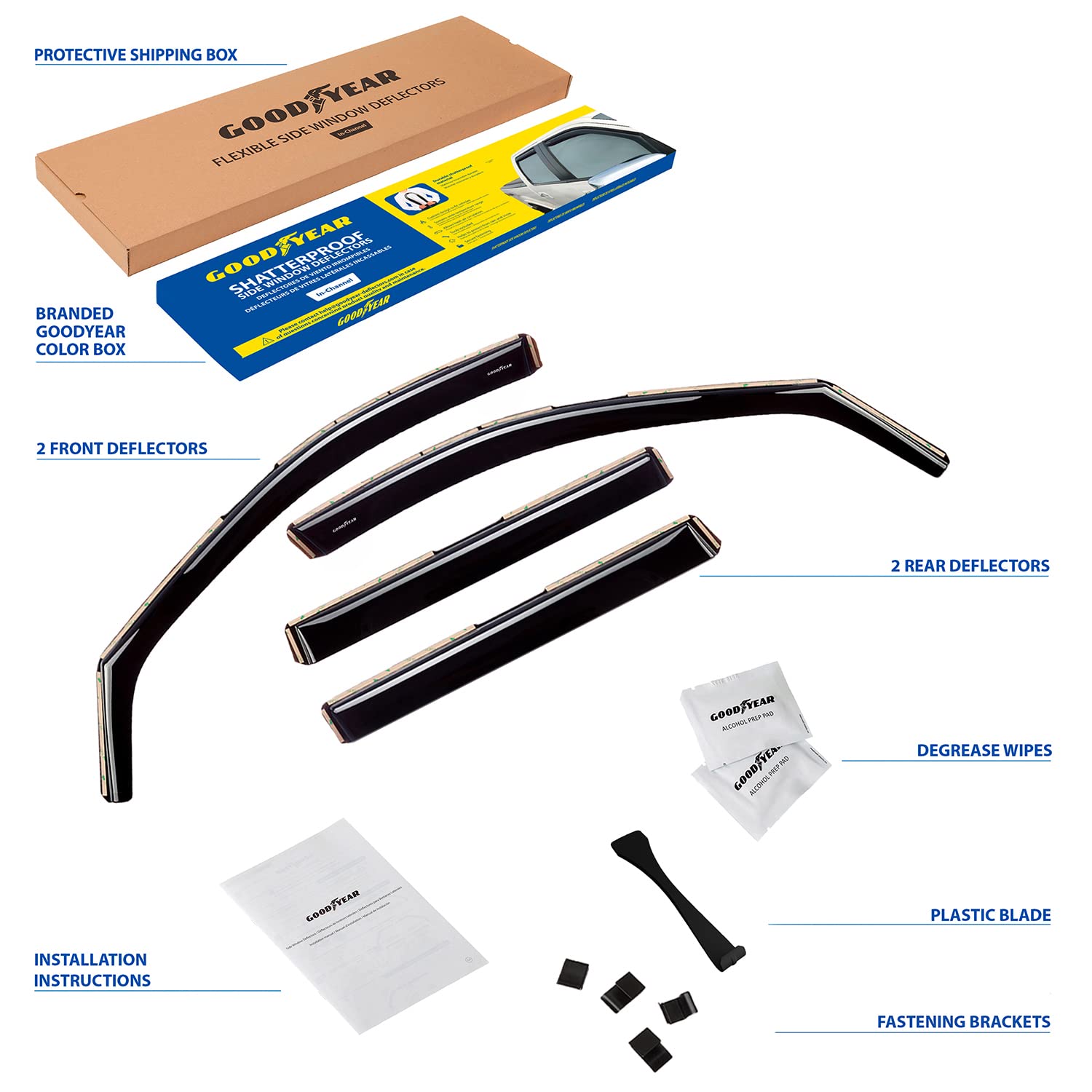 Goodyear en Canal Deflectores de Aire para/compatible con Toyota RAV4 2019-2026 XA50 MK5 - Accesorios Coche -Deflectors Ventanilla Coches -Deflectores de Viento- Derivabrisas- Cortavientos Ventana-4ud