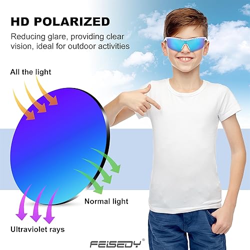 Miniatura 5 de FEISEDY Gafas de sol polarizadas de béisbol para niños y adolescentes, marco TR90 para niños y niñas, ciclismo B2454