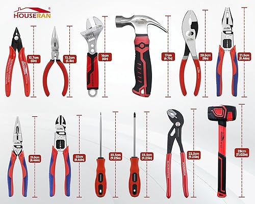 Miniatura 7 de Kit de herramientas profesionales de 12 piezas, juego de alicates CRV resistentes, mazo de goma, llave ajustable, martillo de garra y caja de