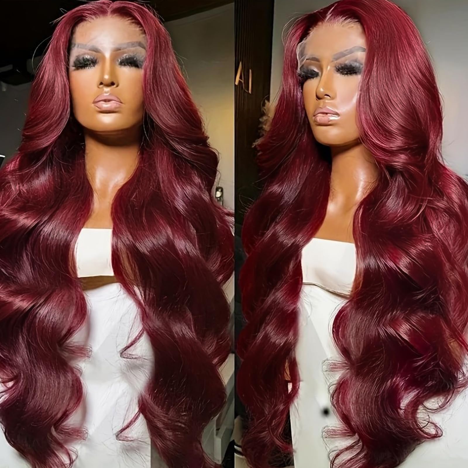 Missyvan Burgundy Synthetic Lace Front Wig Long Wavy Middle Part Lace Wigs 99J Red Body Wave Pre Plucked HD Lace Wigs for Women Glueless Natural Wave