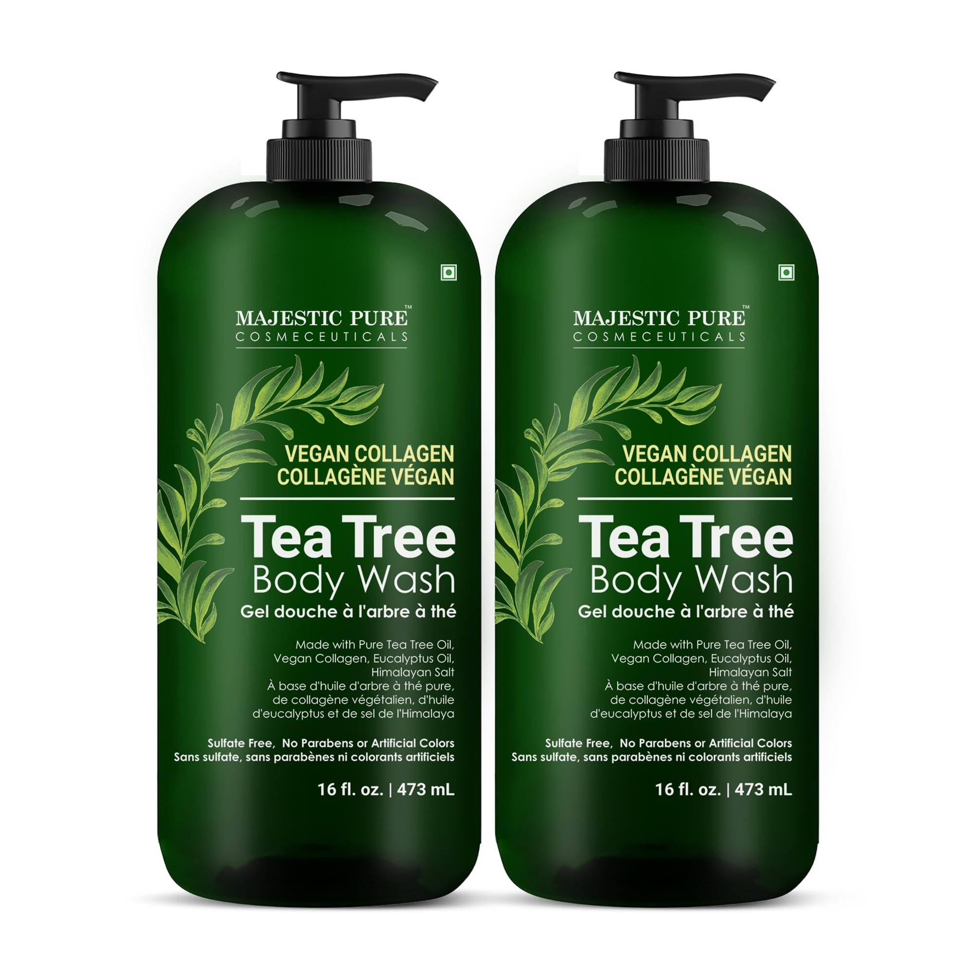 Majestic Pure Tea Tree Body Wash - Formulated to Combat Dry, Flaky Skin - Soothes, Nourishes and Moisturizes Irritated, Chapped, Problem Skin Areas - (Packaging may Vary) -16 fl. oz (Pack of 2)