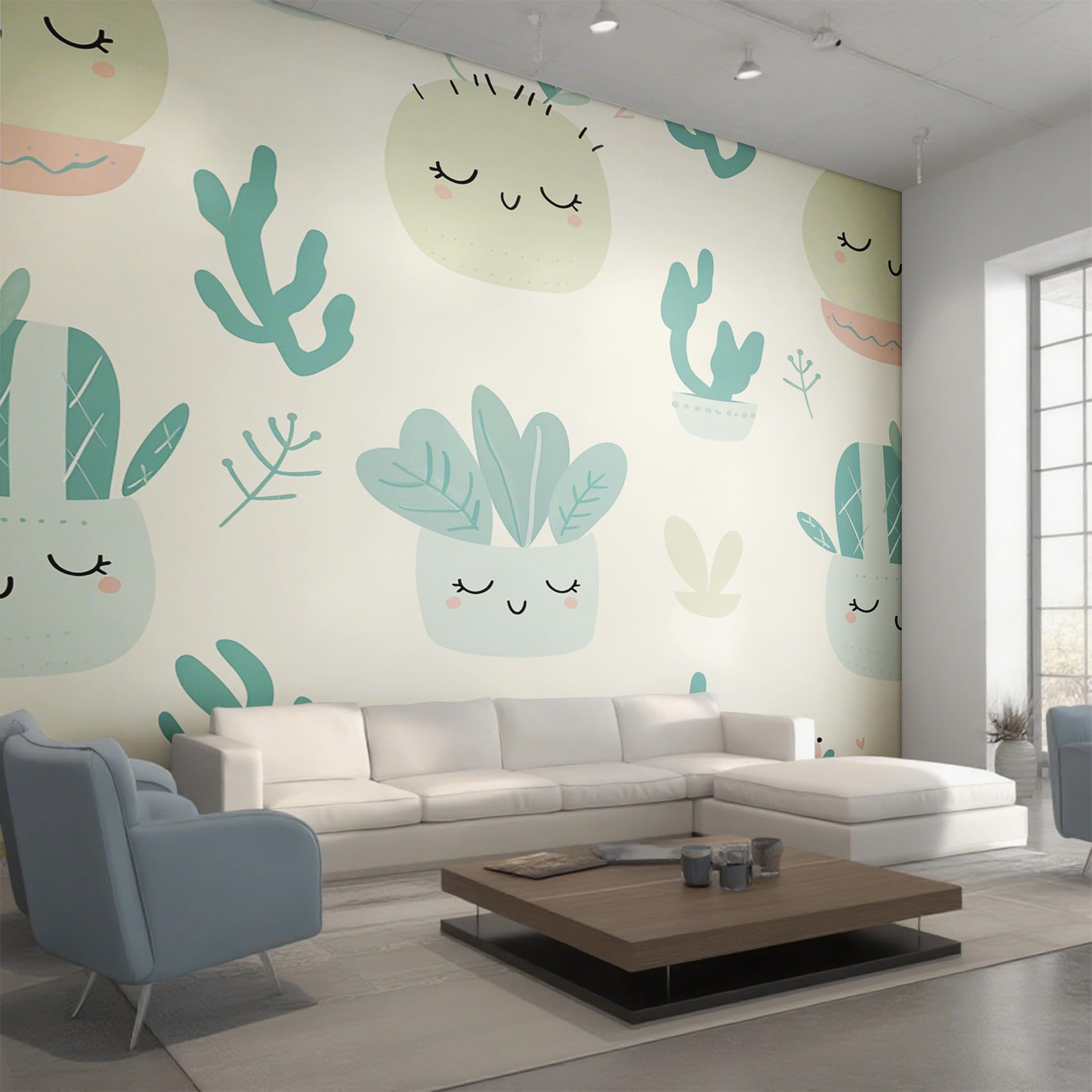 Papier peint panoramique cactus 450x315 cm intissé pour décoration murale de salon