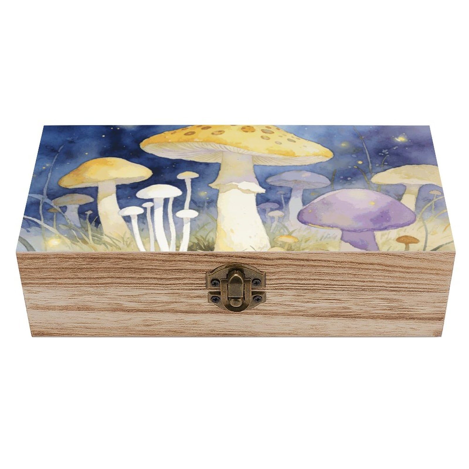 LZQPOEAS Mushroom Wooden Storage Box Small Decorative Box with Hinged Lid Handmade Elegant Keepsake Box for Jewelry, Photos, Trinkets, Letter Gifts, Small Heirlooms