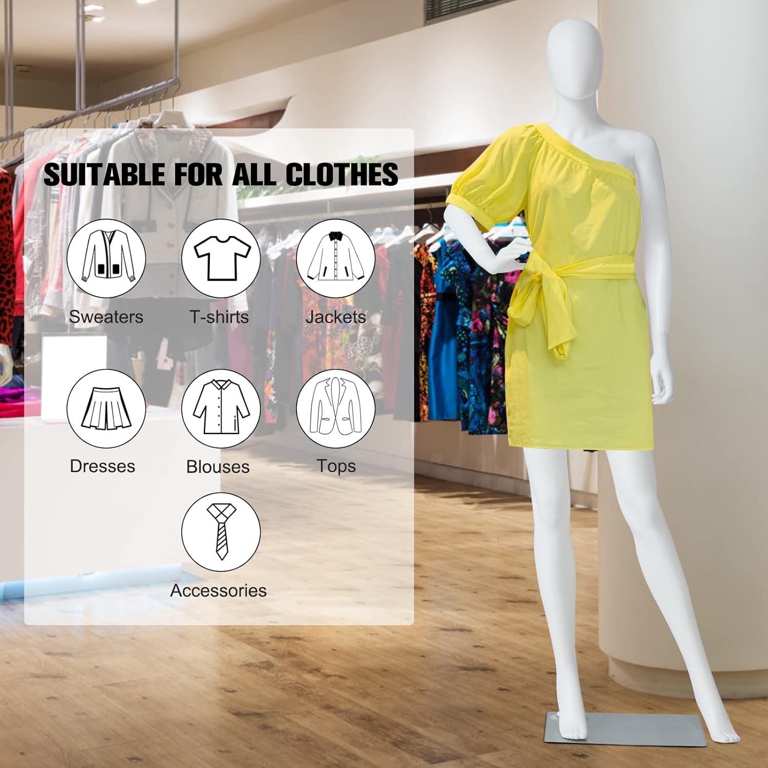 70" Full Body Mannequin Famale Dress Form Display, Manikin Torso Stand Realistic Mannequin Body for Retail Clothing Shops, White