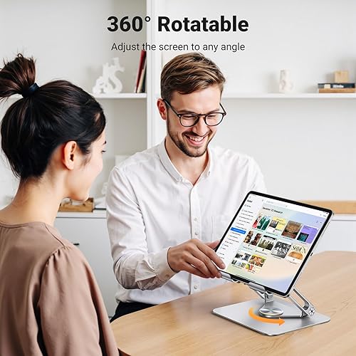 Miniatura 5 de UGREEN - Soporte para tablet para escritorio con base giratoria de 360°, soporte de aluminio de doble varilla ajustable, accesorios para el hogar y