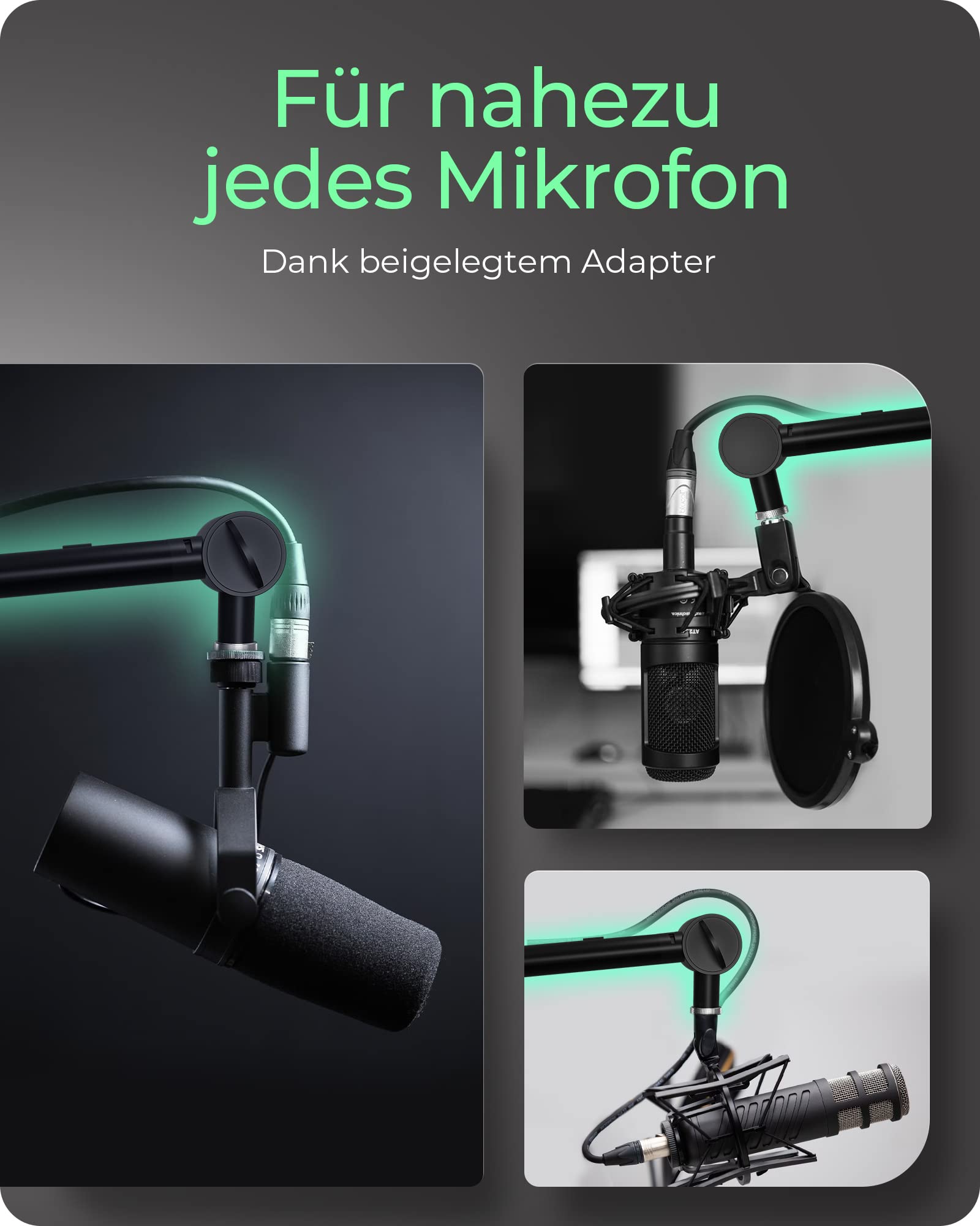ICY BOX Professioneller Mikrofon-Arm mit Tischhalterung, 360 degree drehbar, 3/8 '' bis 5/8 '' Adapter, Kabelmanagement, für Blue Yeti, Blue Snowball, HyperX QuadCast und viele mehr, 60872, Schwarz